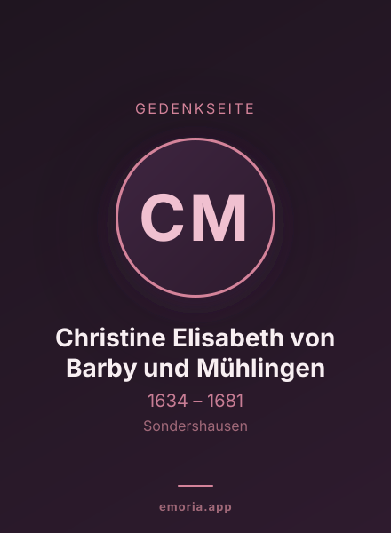 Gedenkportrait von Christine Elisabeth von Barby und Mühlingen