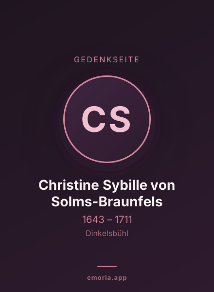Gedenkportrait von Christine Sybille von Solms-Braunfels