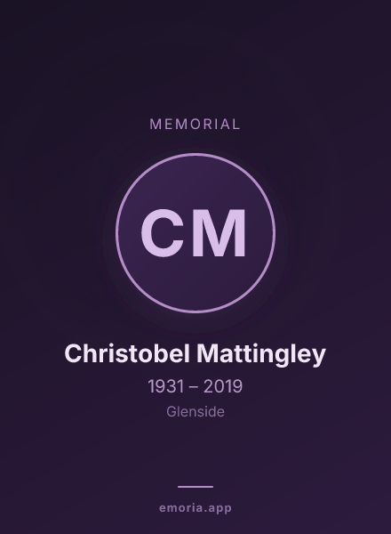 Memorial portrait of Christobel Mattingley