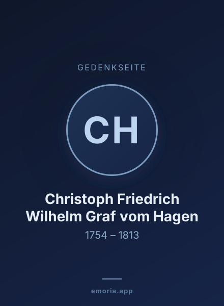 Gedenkportrait von Christoph Friedrich Wilhelm Graf vom Hagen