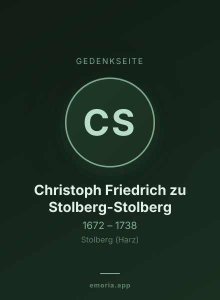 Gedenkportrait von Christoph Friedrich zu Stolberg-Stolberg