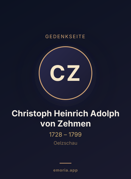 Gedenkportrait von Christoph Heinrich Adolph von Zehmen
