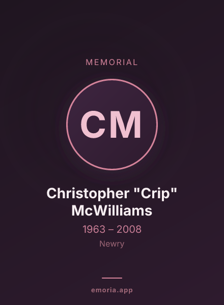 Memorial portrait of Christopher "Crip" McWilliams