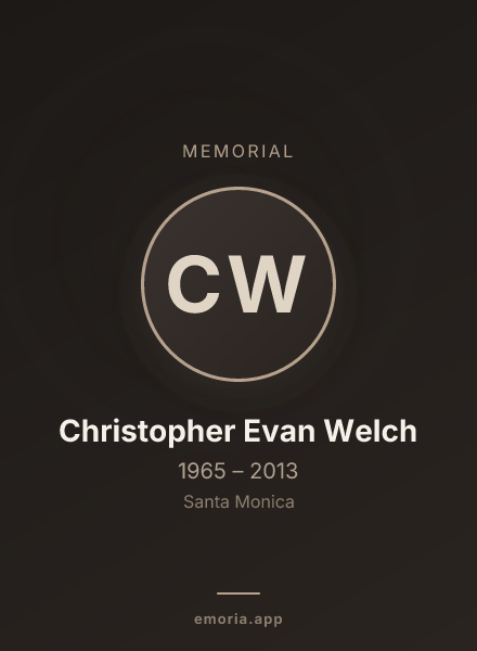 Memorial portrait of Christopher Evan Welch