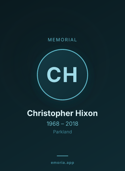 Memorial portrait of Christopher Hixon