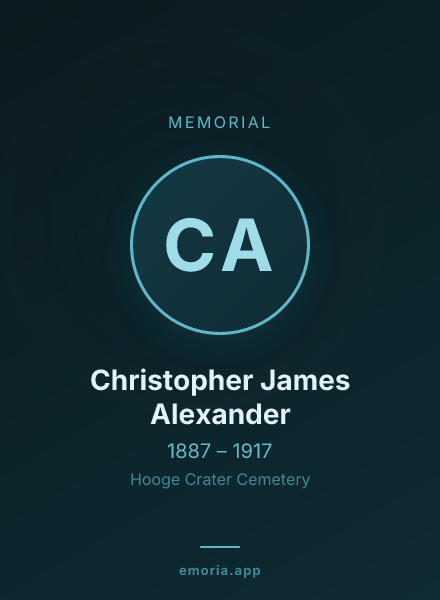 Memorial portrait of Christopher James Alexander