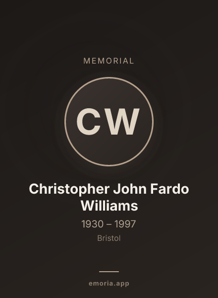 Memorial portrait of Christopher John Fardo Williams