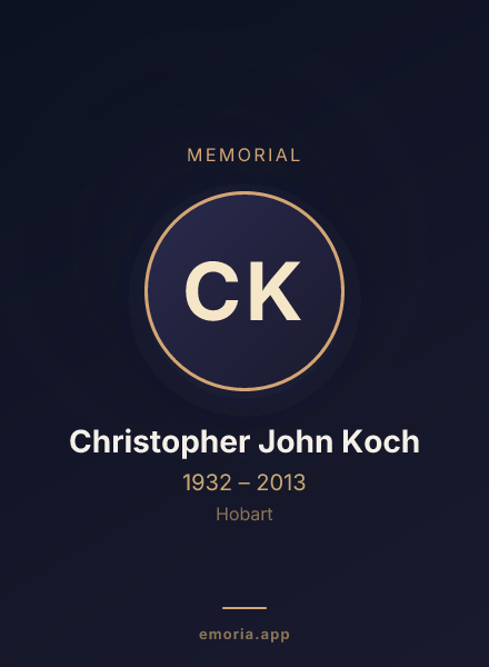 Memorial portrait of Christopher John Koch