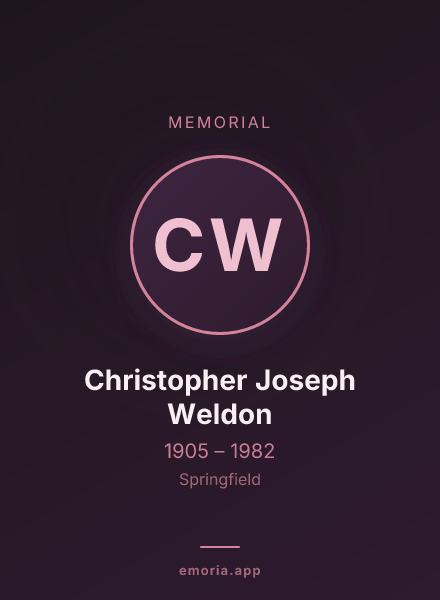 Memorial portrait of Christopher Joseph Weldon