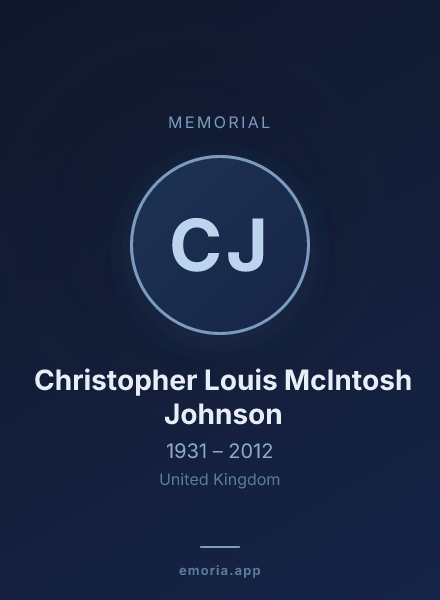 Memorial portrait of Christopher Louis McIntosh Johnson