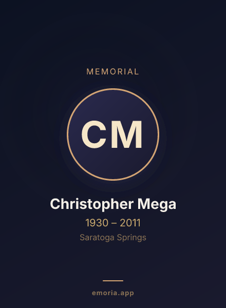 Memorial portrait of Christopher Mega