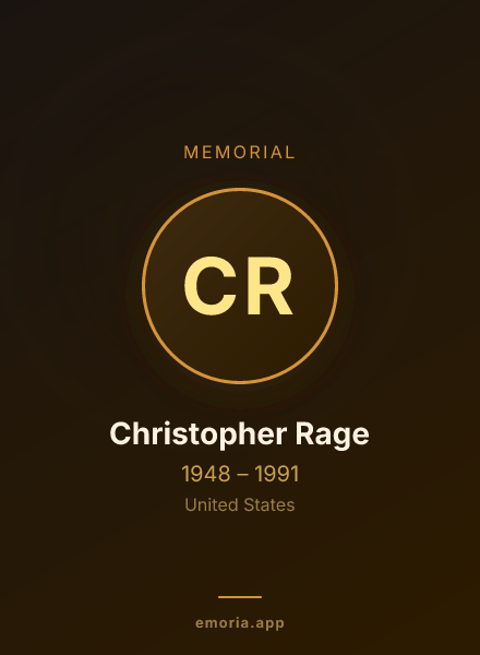 Memorial portrait of Christopher Rage
