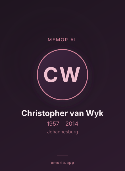 Memorial portrait of Christopher van Wyk