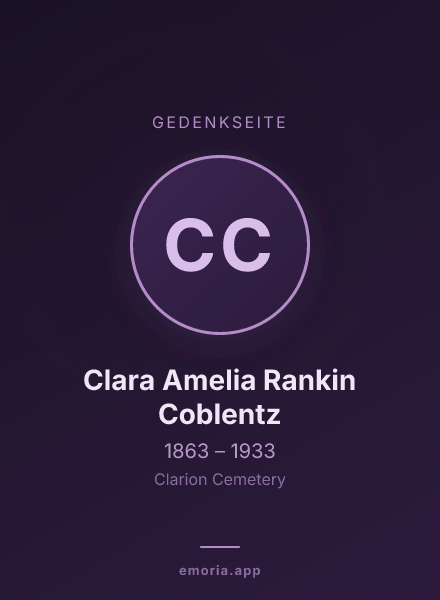Gedenkportrait von Clara Amelia Rankin Coblentz