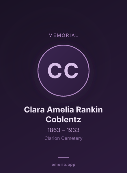 Memorial portrait of Clara Amelia Rankin Coblentz