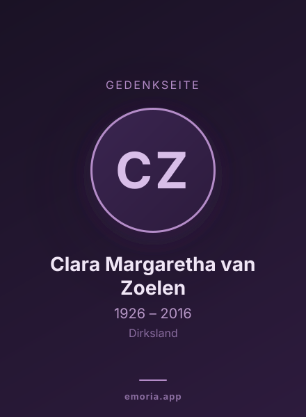 Gedenkportrait von Clara Margaretha van Zoelen