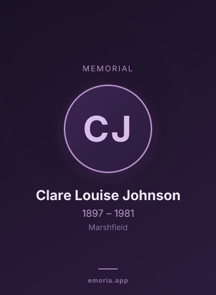 Memorial portrait of Clare Louise Johnson