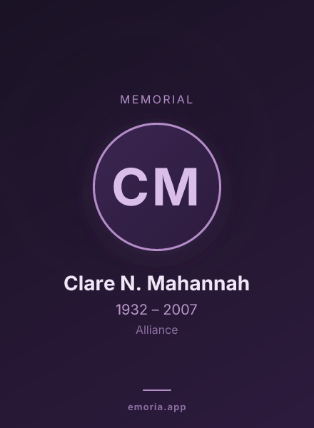 Memorial portrait of Clare N. Mahannah