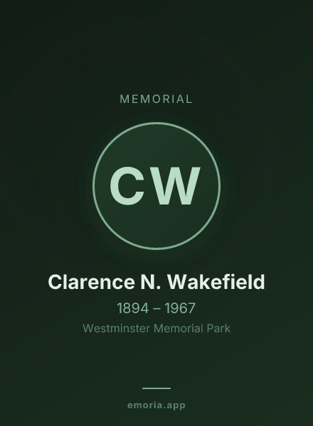 Memorial portrait of Clarence N. Wakefield
