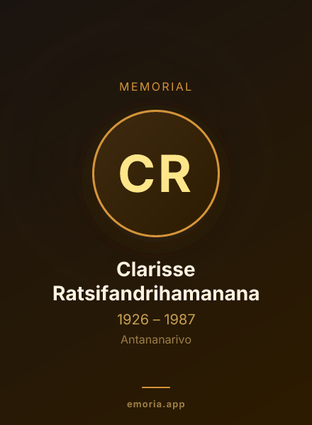 Memorial portrait of Clarisse Ratsifandrihamanana