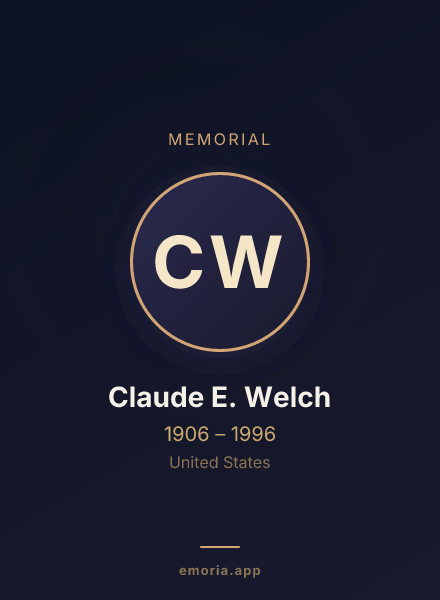 Memorial portrait of Claude E. Welch