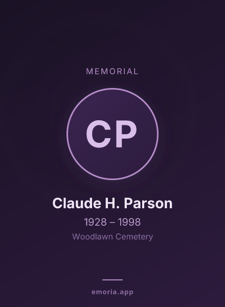 Memorial portrait of Claude H. Parson