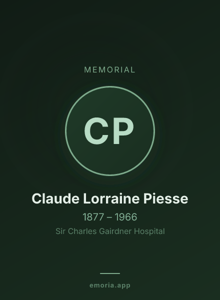 Memorial portrait of Claude Lorraine Piesse