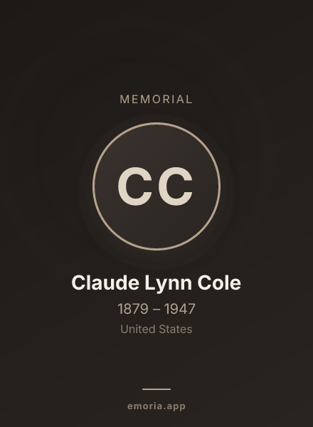 Memorial portrait of Claude Lynn Cole