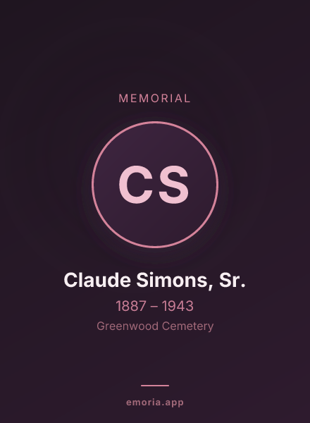 Memorial portrait of Claude Simons, Sr.