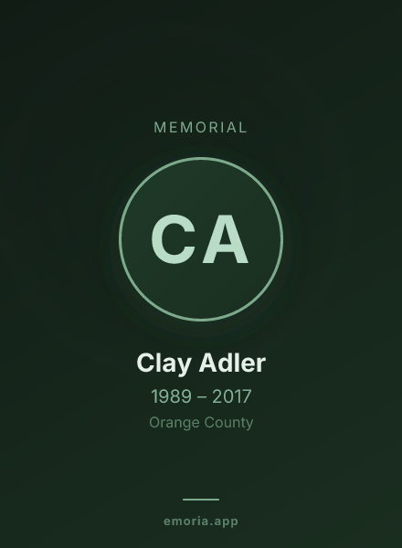 Memorial portrait of Clay Adler