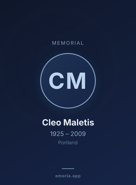 Memorial portrait of Cleo Maletis