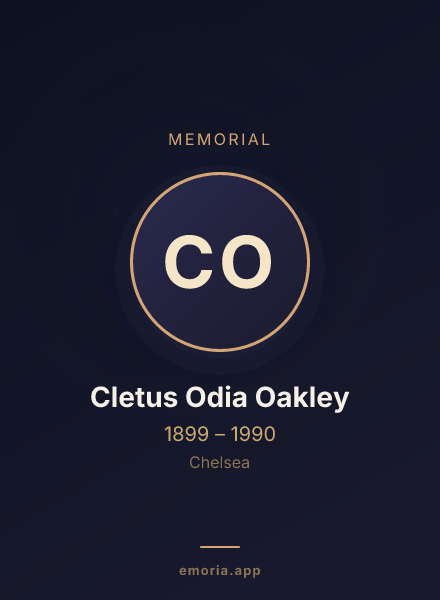 Memorial portrait of Cletus Odia Oakley