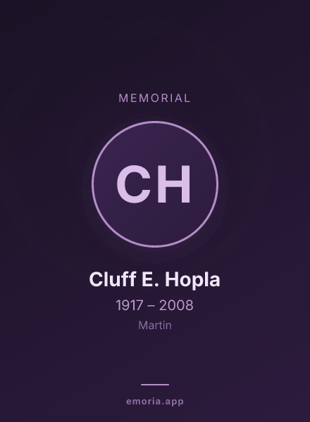 Memorial portrait of Cluff E. Hopla