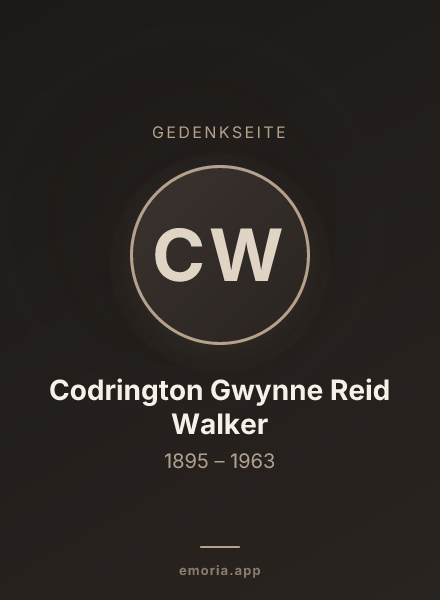 Gedenkportrait von Codrington Gwynne Reid Walker
