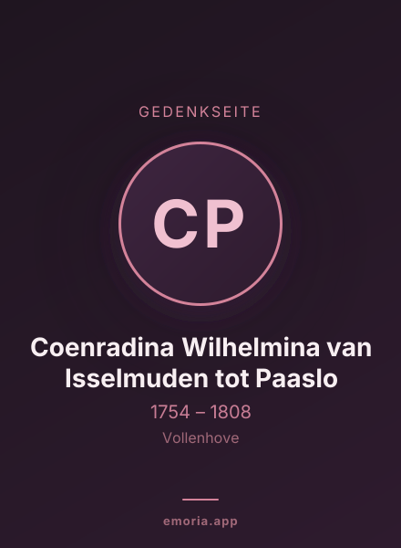 Gedenkportrait von Coenradina Wilhelmina van Isselmuden tot Paaslo