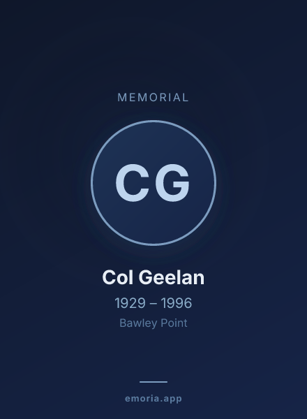 Memorial portrait of Col Geelan