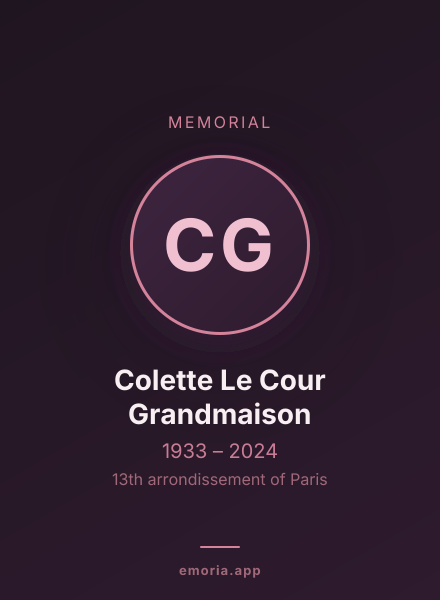 Memorial portrait of Colette Le Cour Grandmaison