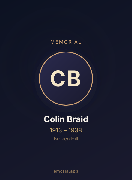 Memorial portrait of Colin Braid
