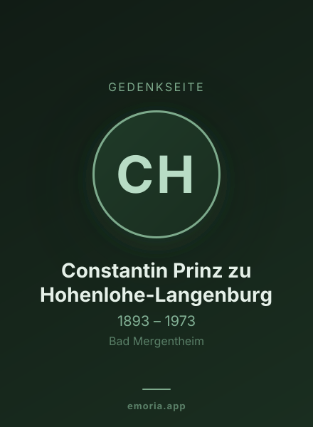 Gedenkportrait von Constantin Prinz zu Hohenlohe-Langenburg