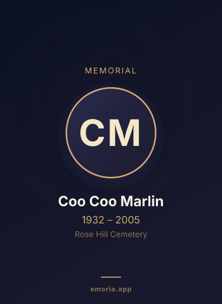 Memorial portrait of Coo Coo Marlin