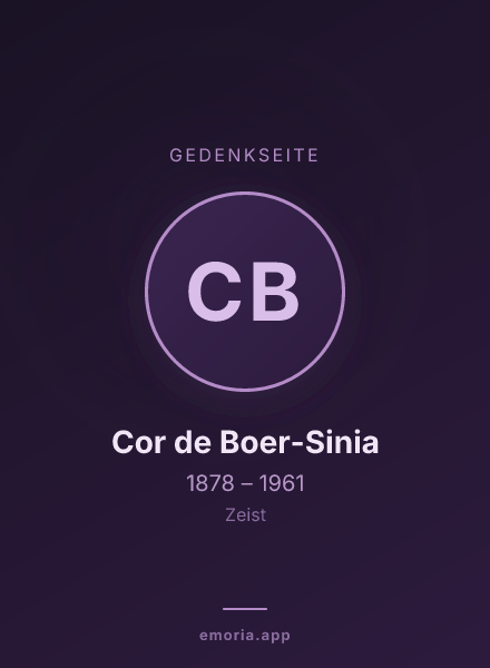 Gedenkportrait von Cor de Boer-Sinia