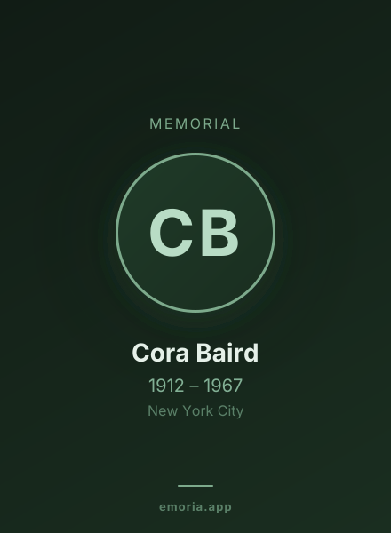 Memorial portrait of Cora Baird