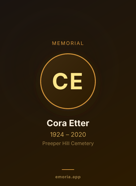 Memorial portrait of Cora Etter