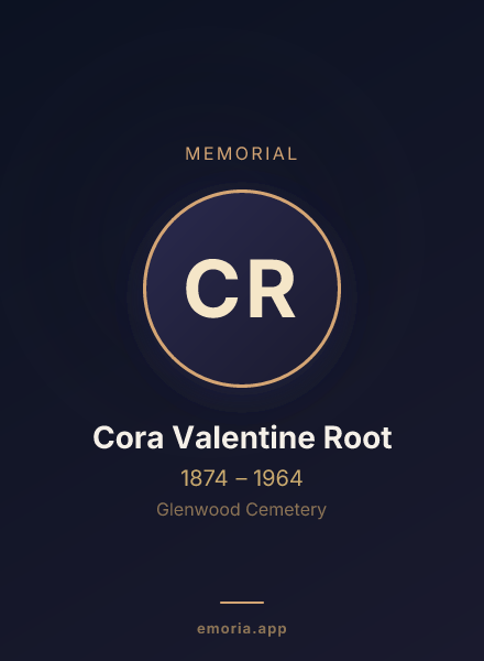 Memorial portrait of Cora Valentine Root