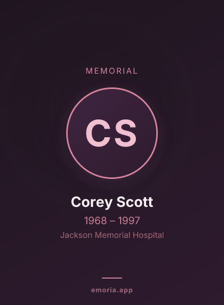 Memorial portrait of Corey Scott