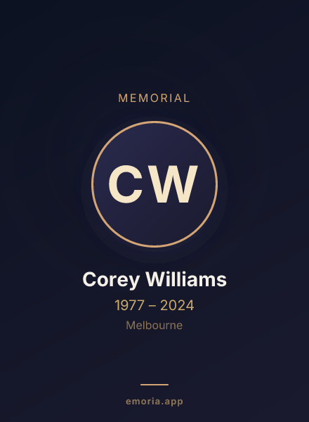 Memorial portrait of Corey Williams