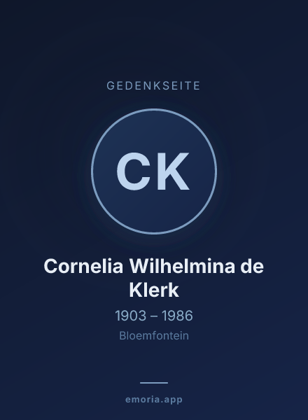 Gedenkportrait von Cornelia Wilhelmina de Klerk