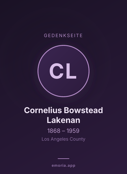 Gedenkportrait von Cornelius Bowstead Lakenan