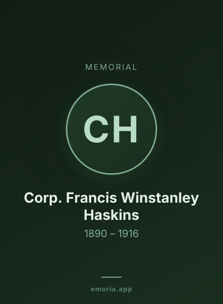 Memorial portrait of Corp. Francis Winstanley Haskins