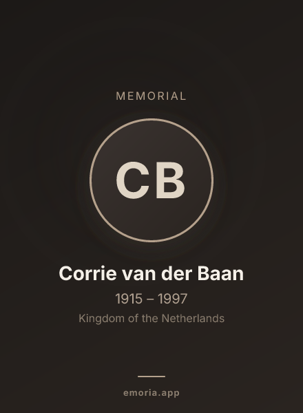 Memorial portrait of Corrie van der Baan